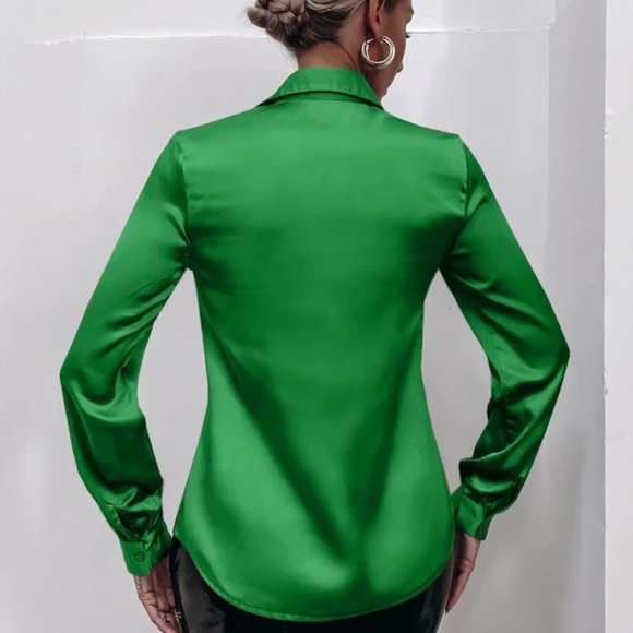 Satin silky button up down shirt sexy business professional casual holiday - Picture 10 of 15